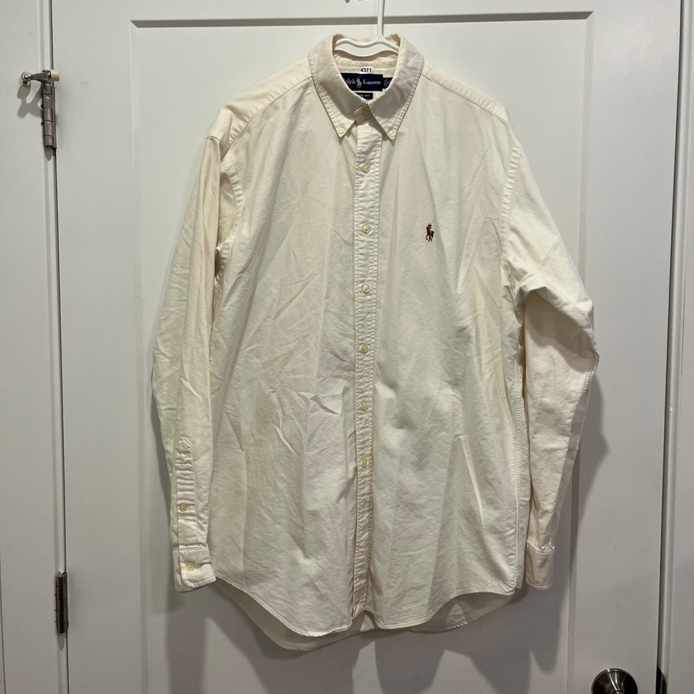 Ralph Lauren Mens Classic Fit Oxford Shirt Cream Off White Long Sleeve 16 34/35
